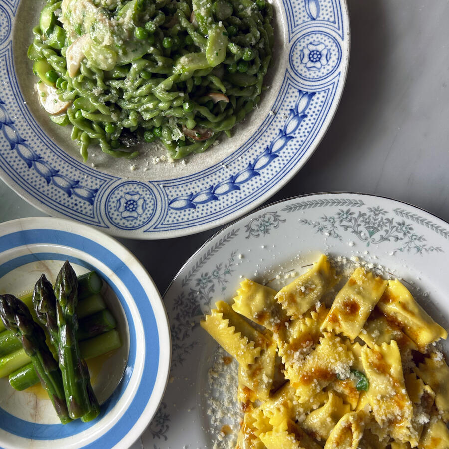 Pasta primavera + duck agnolotti • Famiglia Baldassarre